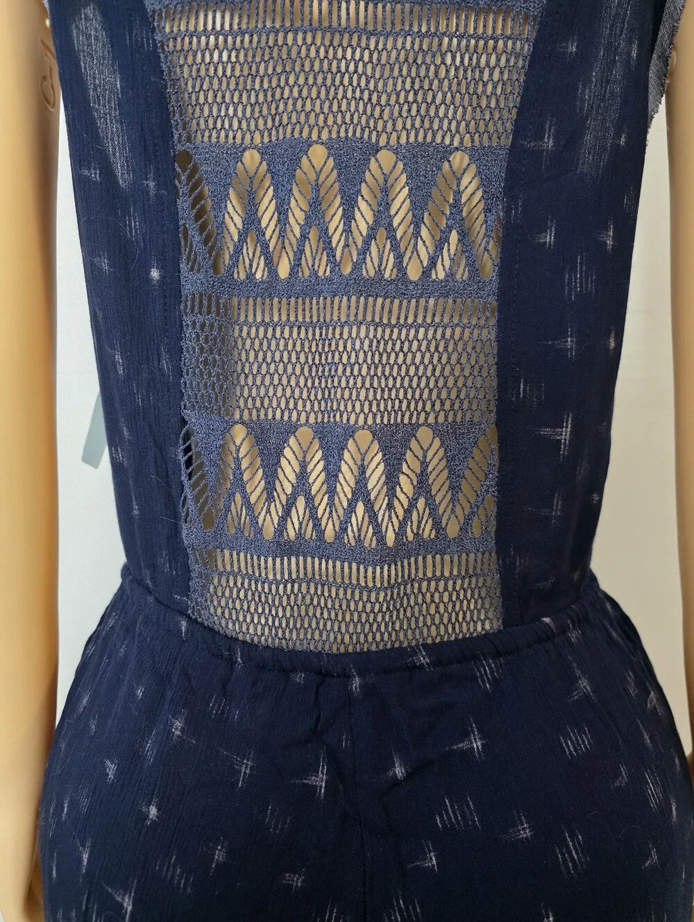 Miss Me Navy Blue Sleeveless Romper with Embroidered Placket Size US/L